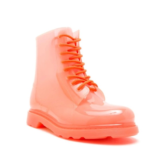 Neon Orange Rubber Rain Boots - Picture 2 of 2